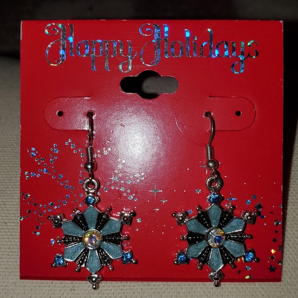 5 for $20 | JCPenney Happy Holidays Blue and Silver Snowflake Dangle Earrings - Picture 1 of 5